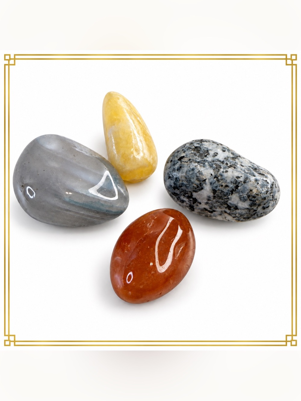 Set of 4️⃣ Natural Stones Tourmalinated Quartz K2 Calcite Carnelian Set